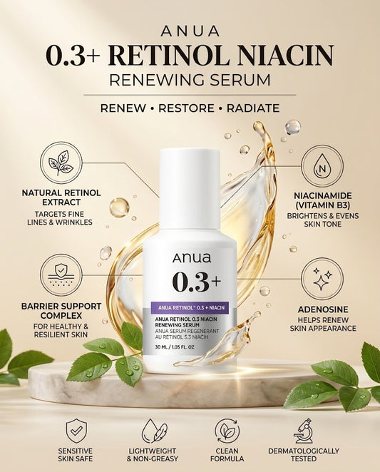 Anua Retinol 0.3% + Niacin Renewing Serum (30ml) – Anti-Aging Night Serum