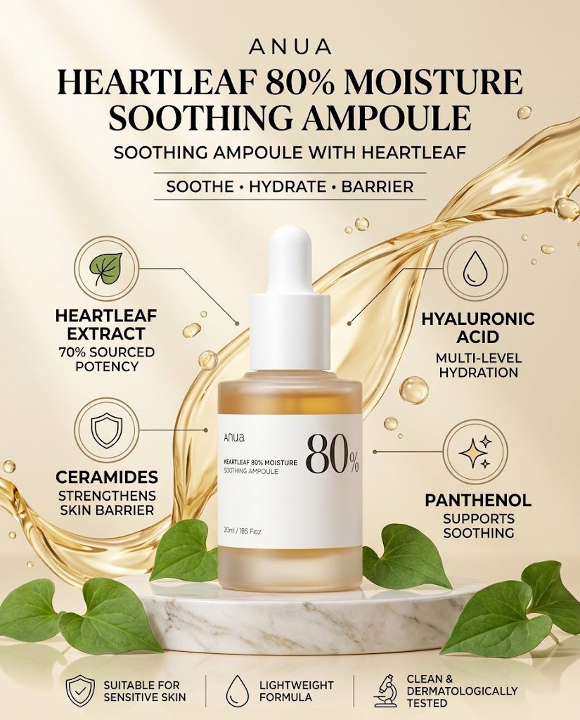 Anua Heartleaf 80% Moisture Soothing Ampoule (30ml) – Calming Redness-Relief Serum
