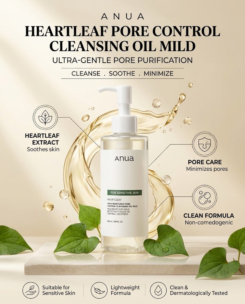 Anua Heartleaf Pore Control Cleansing Oil Mild – Sensitive Skin Cleanser 250mL