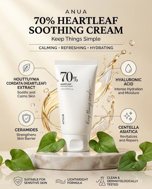 Anua Heartleaf 70% Soothing Cream (100ml) – Calming Barrier-Repair Moisturizer