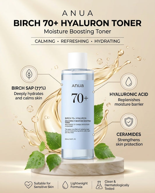 Anua Birch 70 + Hyaluron Moisture Boosting Toner (250ml) – Deep Hydration Toner