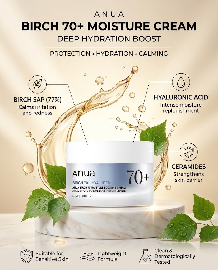 Anua Birch 70 + Hyaluron Moisture Boosting Cream (50ml) – Deep Hydration Moisturizer