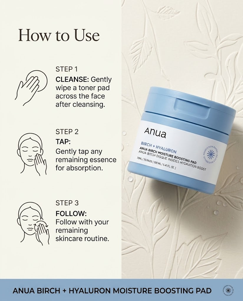 Anua Birch + Hyaluron Moisture Boosting Pad (70ct) – Deep Hydration Toner Pads