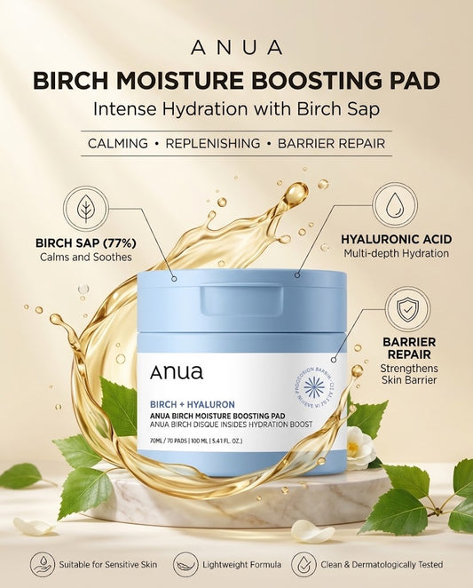 Anua Birch + Hyaluron Moisture Boosting Pad (70ct) – Deep Hydration Toner Pads
