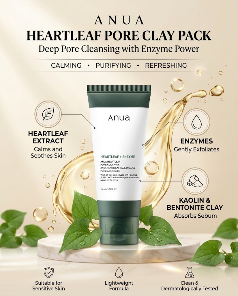 Anua Heartleaf + Enzyme Pore Clay Pack (100ml) – Deep-Cleansing Clay Mask