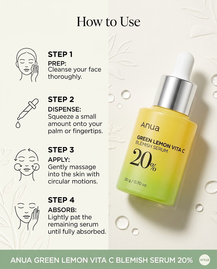 Anua Green Lemon Vita C 20% Blemish Serum (20g) – Brightening Dark Spot Treatment