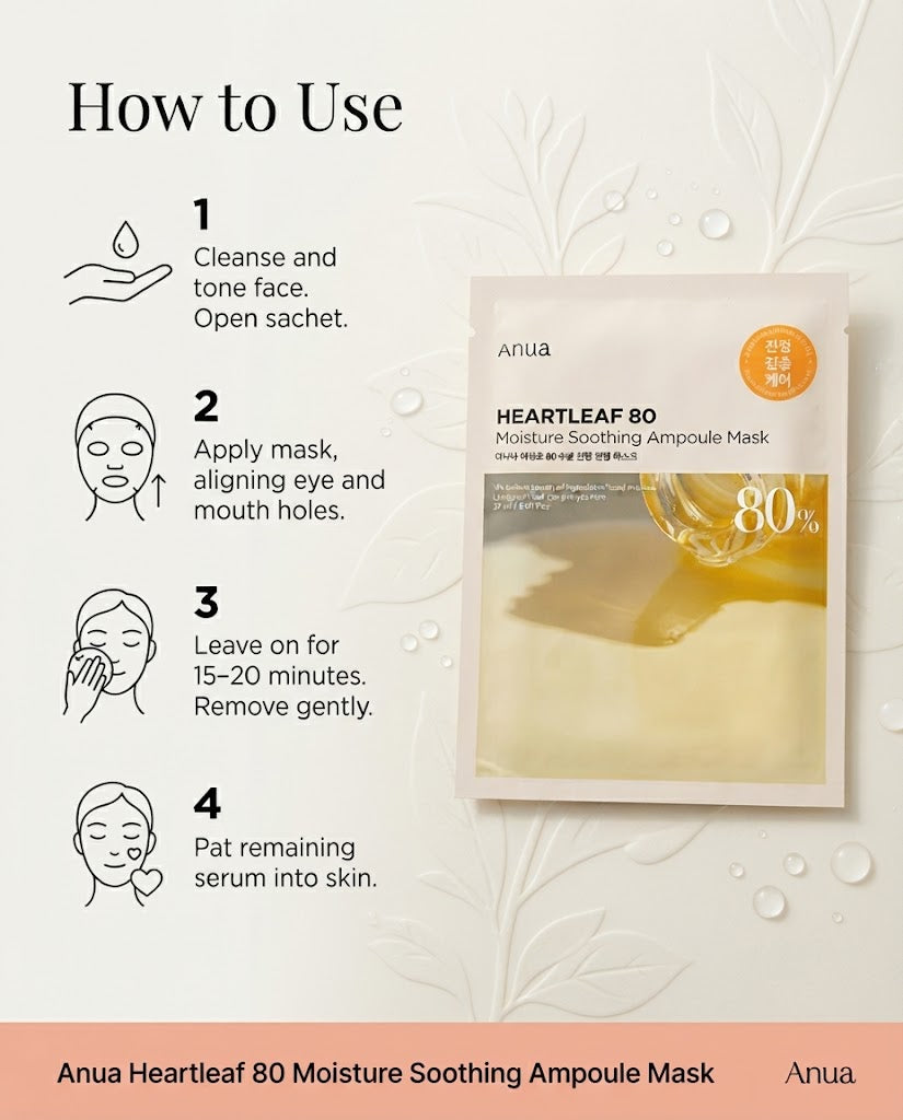 Anua Heartleaf 80 Moisture Soothing Ampoule Mask (27ml) | Calming K-Beauty Sheet Mask