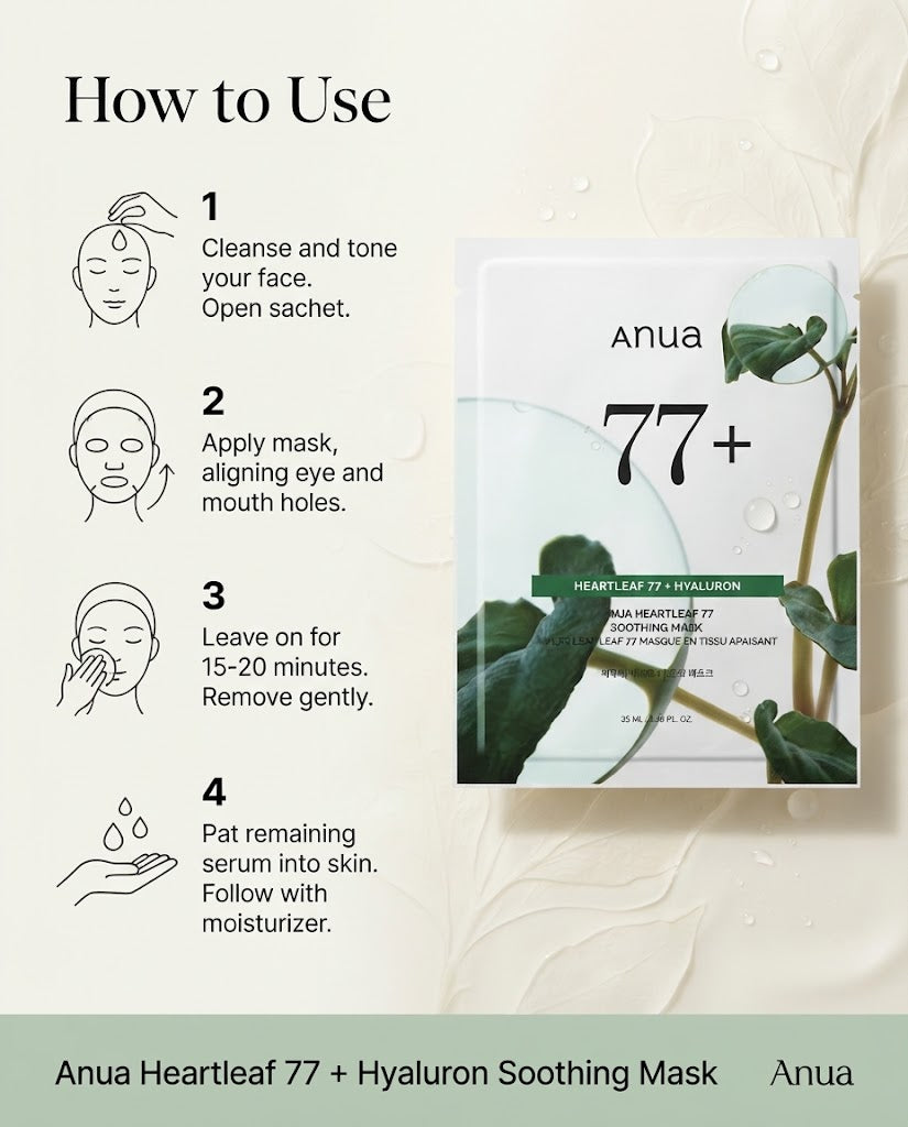 nua Heartleaf 77% + Hyaluron Soothing Sheet Mask