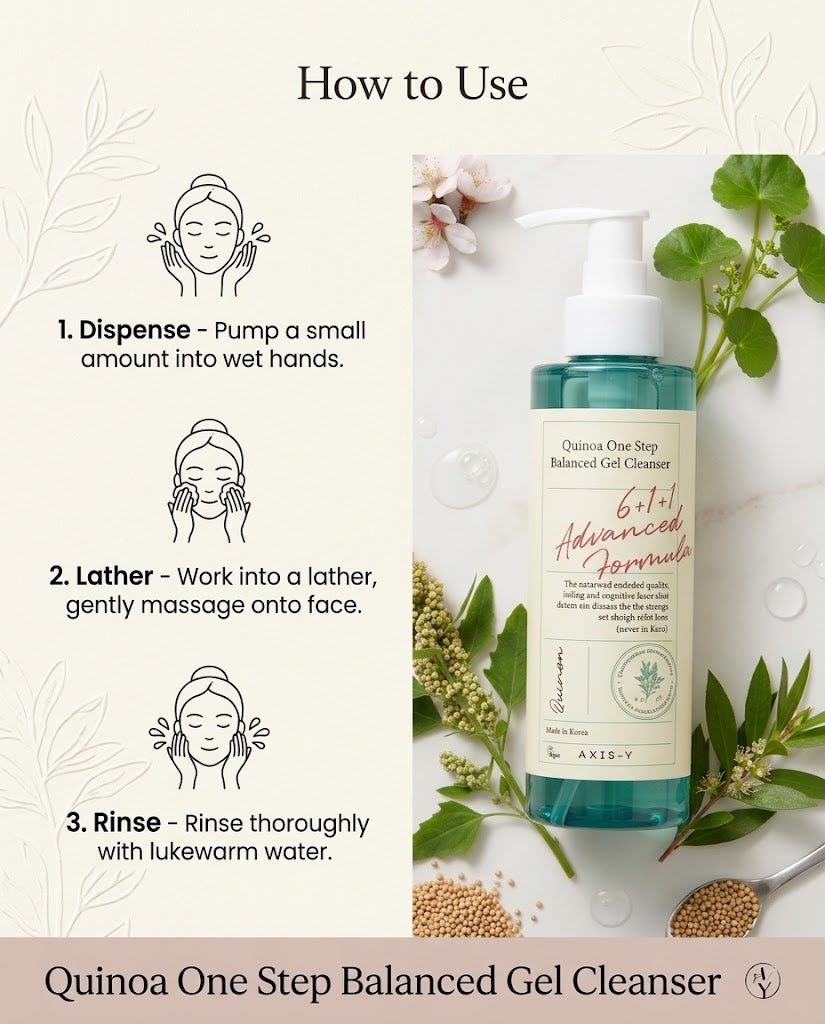 AXIS-Y Quinoa One-Step Balanced Gel Cleanser (180ml) – Gentle pH-Balanced Face Wash