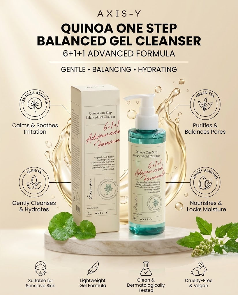 AXIS-Y Quinoa One-Step Balanced Gel Cleanser (180ml) – Gentle pH-Balanced Face Wash