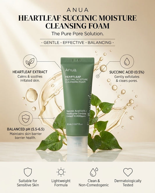 Anua Heartleaf Succinic Moisture Cleansing Foam - Gentle Acne Care