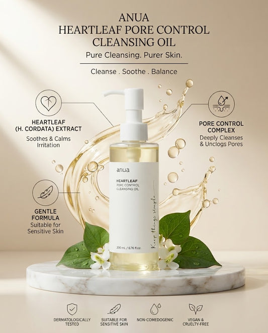 Anua Heartleaf Cleansing Oil Korean Skincare K-Beauty Oil Cleanser Double Cleansing Blackhead Remover Pore Control Cleanser Acne Prone Skin Cleanser Makeup Remover Sebum Control Sensitive Skin Skincare