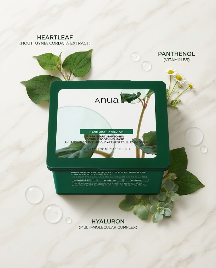 Anua Heartleaf Toner Double Soothing Mask (30 Sheets) | Calming Daily Sheet Masks