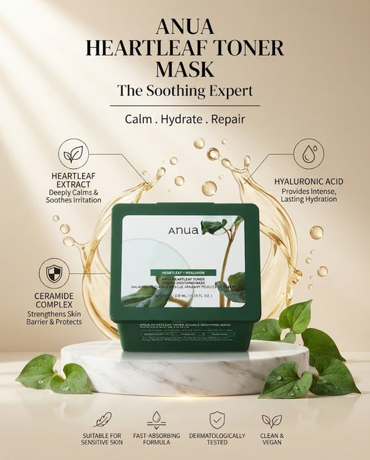 Anua Heartleaf Toner Double Soothing Mask (30 Sheets) | Calming Daily Sheet Masks