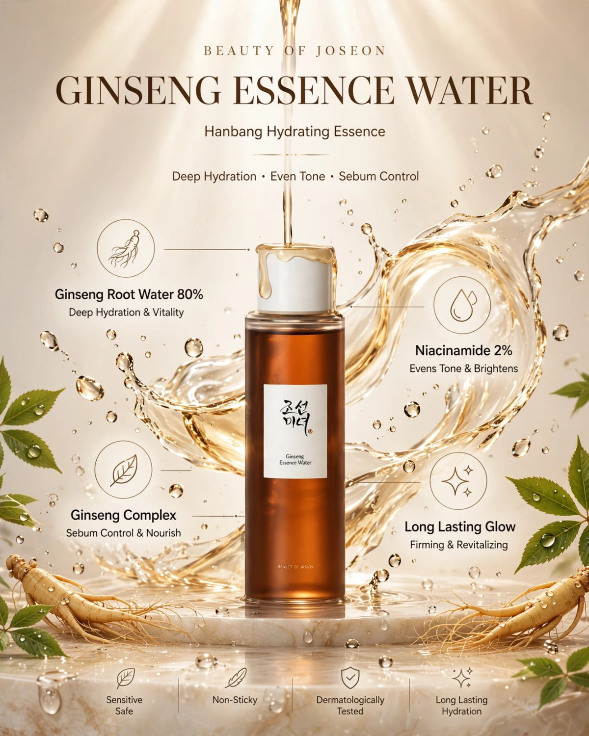Beauty of Joseon, Ginseng Essence Water, K-Beauty, Korean Skincare, Hydrating Toner, Niacinamide Toner, Anti-Aging Essence, Brightening Toner, Ginseng Skincare, Glass Skin, Moisture Barrier Repair, Cruelty-Free Skincare