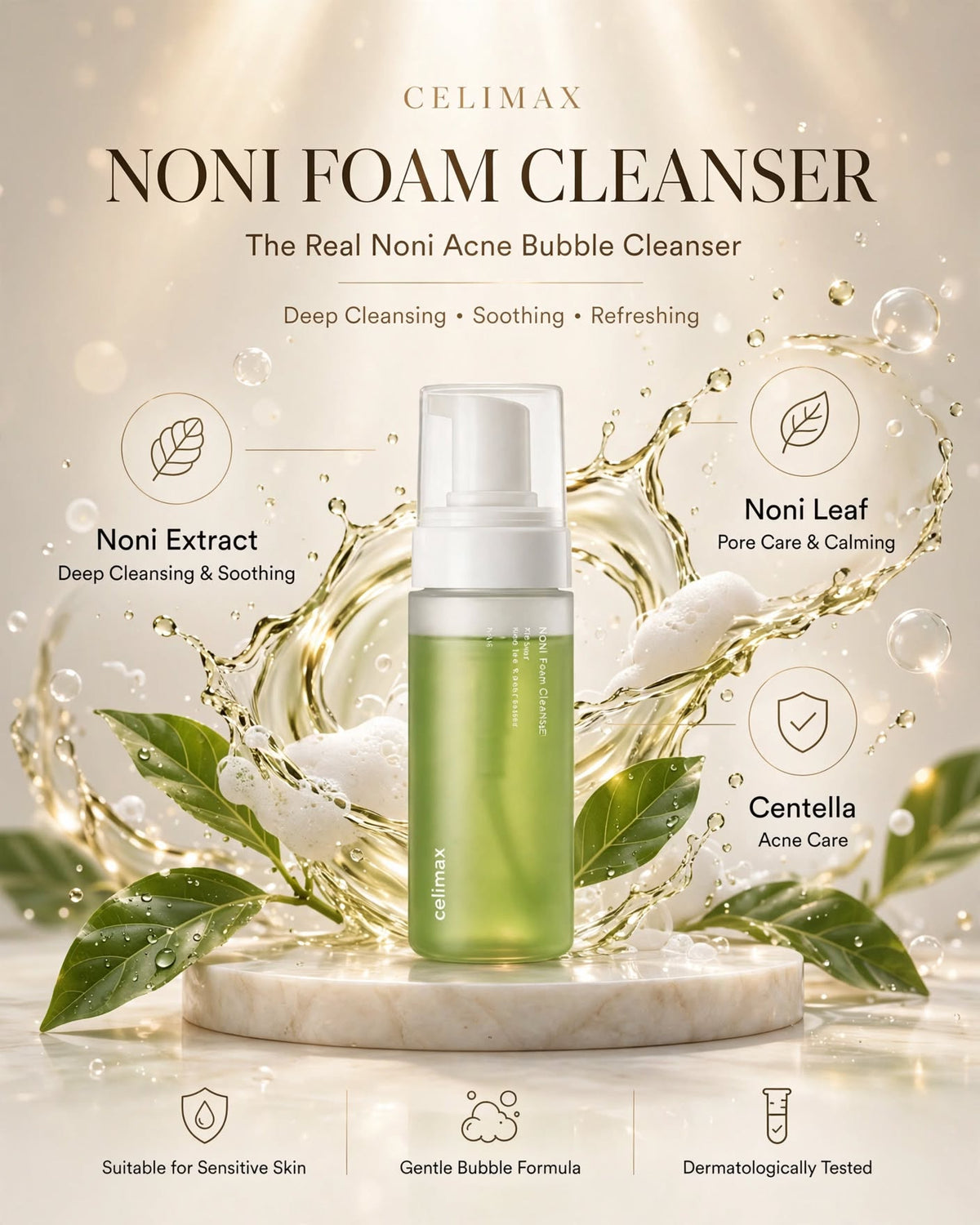 celimax The Real Noni Acne Bubble Cleanser - 155ml | K-Beauty Foaming Cleanser for Sensitive & Acne-Prone Skin