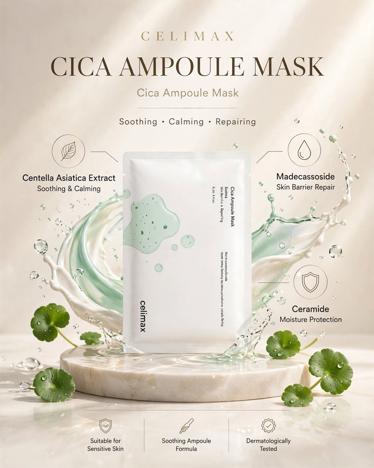 celimax The Real Cica Calming Ampoule Mask (27ml) - Soothing Sheet Mask