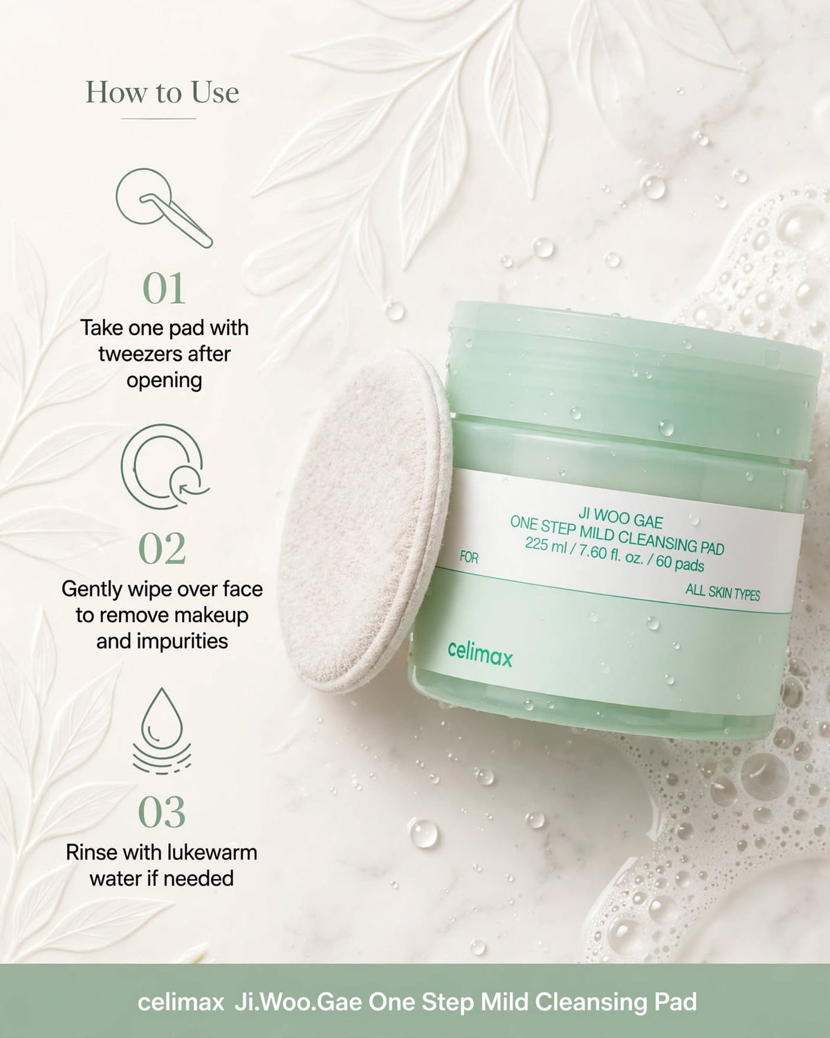 Celimax Ji Woo Gae One Step Mild Cleansing Pad - 225ml (60 Pads)