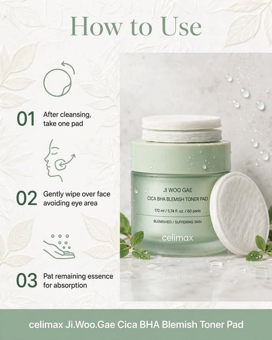celimax Ji Woo Gae Cica BHA Blemish Toner Pad | 170ml (60 Pads)