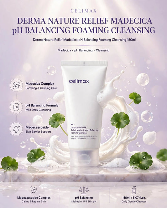 celimax Derma Nature Relief Madecica pH Balancing Foam Cleansing - 150ml