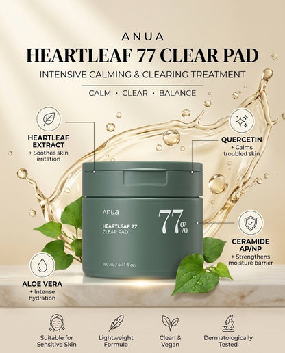 Anua Heartleaf 77% Clear Pad (160ml) – Soothing PHA Toner Pads for Acne-Prone Skin  Meta Description