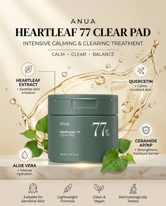 Anua Heartleaf 77% Clear Pad (160ml) – Soothing PHA Toner Pads for Acne-Prone Skin  Meta Description