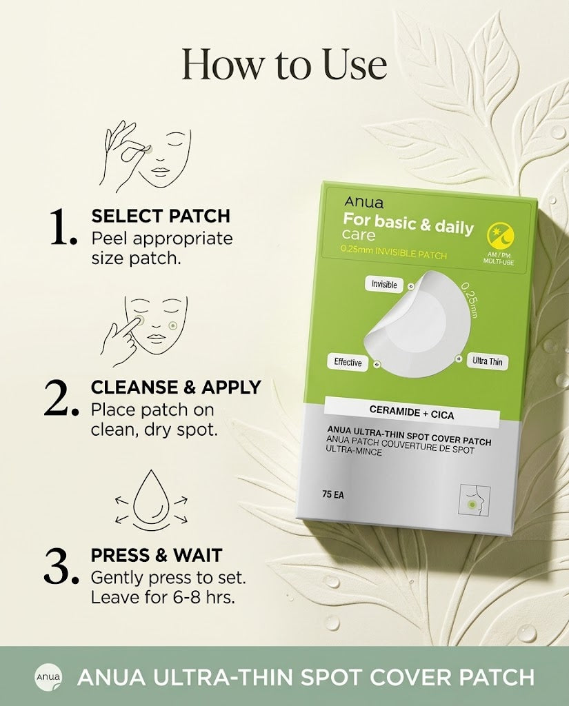 Anua Ultra-Thin Spot Cover Patch (75ct) – Invisible Ceramide & Cica Acne Patches