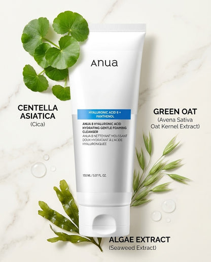 Anua 8 Hyaluronic Acid Hydrating Gentle Foaming Cleanser (150ml) – Cream-to-Foam Face Wash