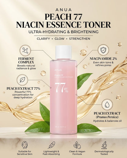 Anua Peach 77 Niacin Essence Toner (250ml) – Hydrating & Brightening Glass Skin Toner