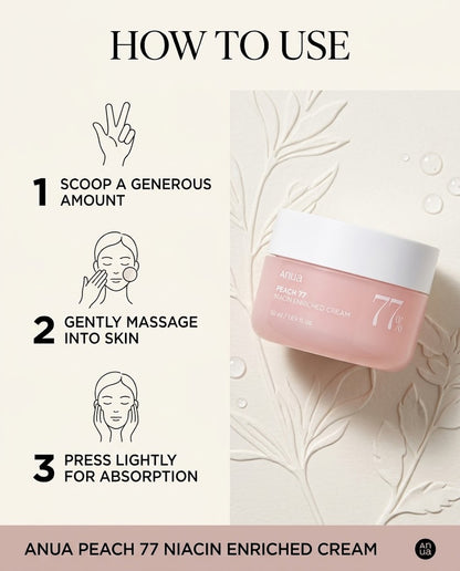 Anua Peach 77 + Niacin Enriched Hydration Cream (50ml) – Brightening Moisturizer