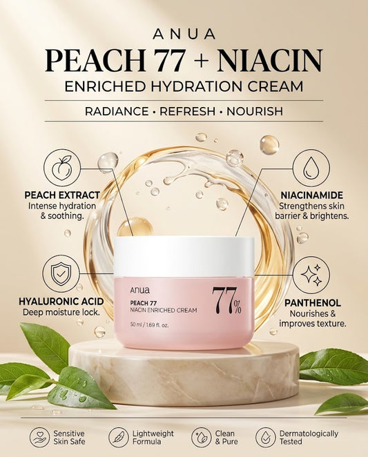 Anua Peach 77 + Niacin Enriched Hydration Cream (50ml) – Brightening Moisturizer