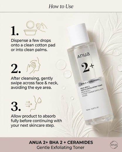 Anua BHA 2 + Ceramides Gentle Exfoliating Toner (150ml) – Pore-Refining BHA Toner