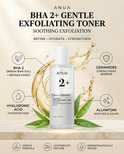 Anua BHA 2 + Ceramides Gentle Exfoliating Toner (150ml) – Pore-Refining BHA Toner