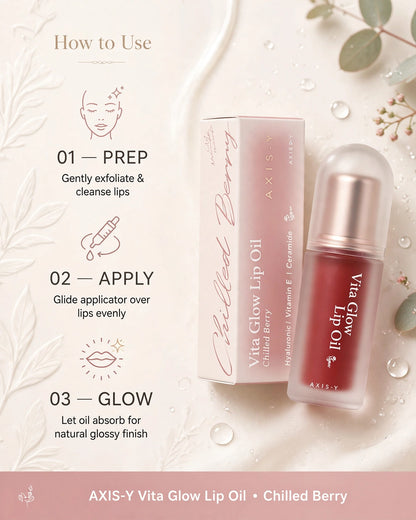 AXIS-Y Vita Glow Lip Oil - Chilled Berry (4.5g) | Hydrating Tinted Lip Treatment