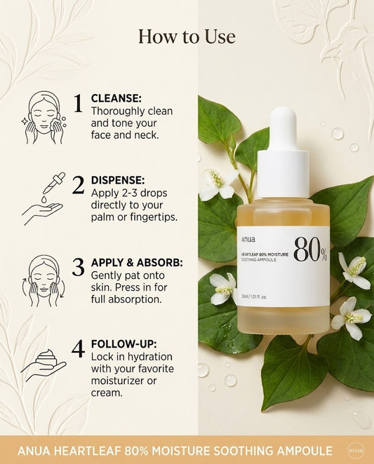 Anua Heartleaf 80% Moisture Soothing Ampoule (30ml) – Calming Redness-Relief Serum