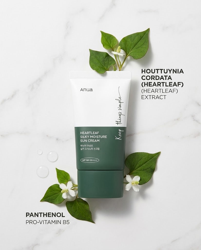 Anua Heartleaf Silky Moisture Sun Cream SPF50+ (50ml) – Lightweight Soothing Sunscreen