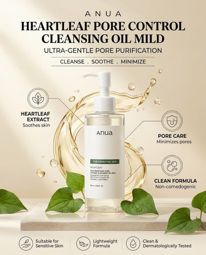 Anua Heartleaf Pore Control Cleansing Oil Mild – Sensitive Skin Cleanser 250mL