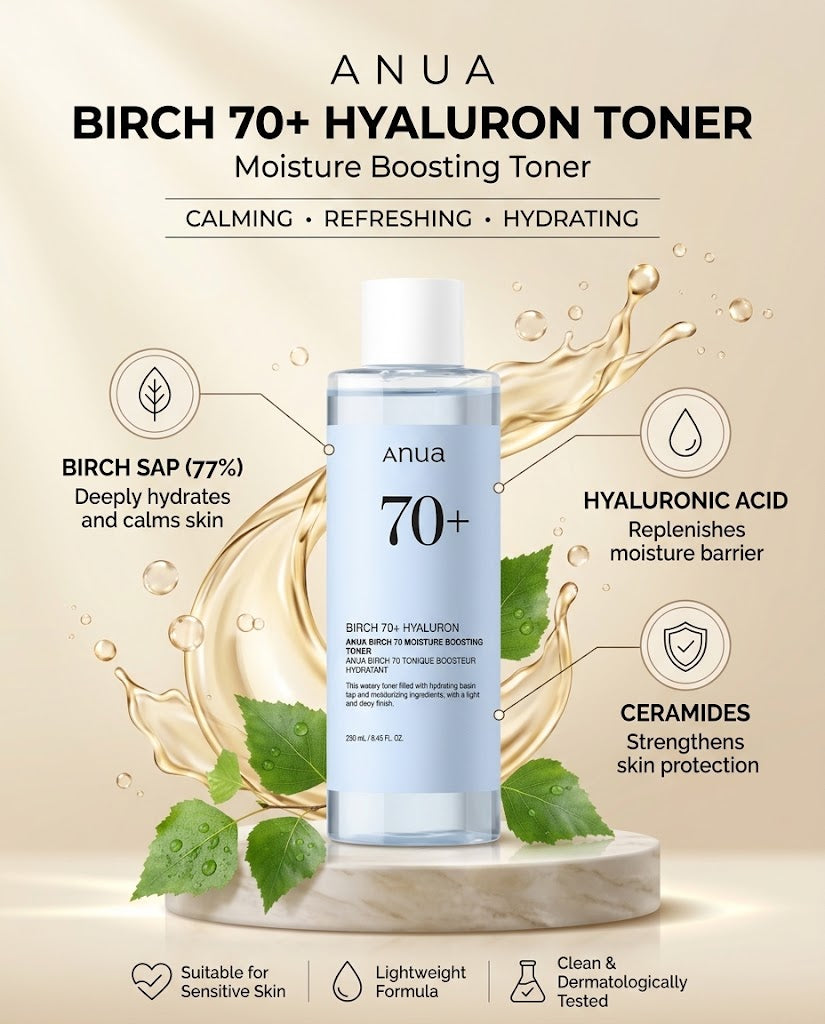Anua Birch 70 + Hyaluron Moisture Boosting Toner (250ml) – Deep Hydration Toner