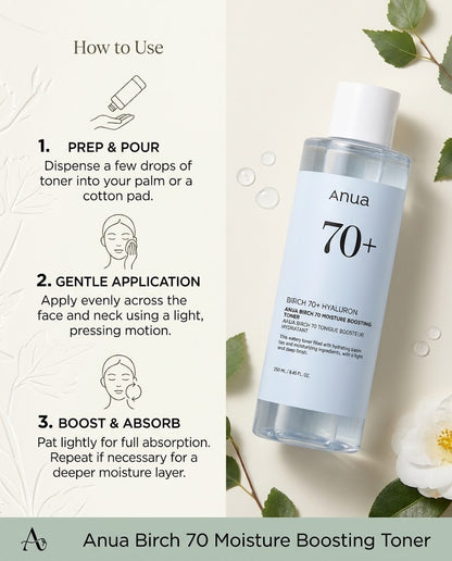 Anua Birch 70 + Hyaluron Moisture Boosting Toner (250ml) – Deep Hydration Toner