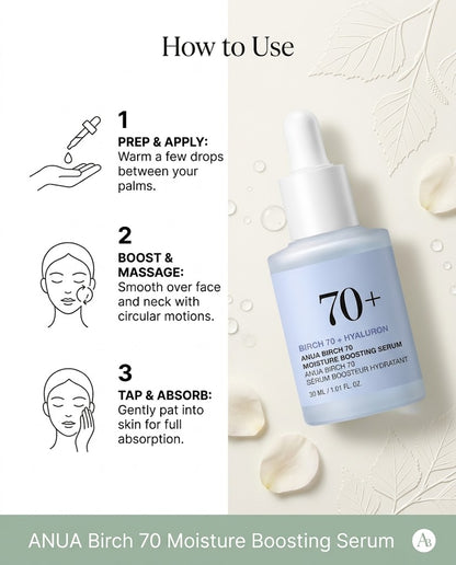 Anua Birch 70 + Hyaluron Moisture Boosting Serum (30ml) – Deep Hydration Serum
