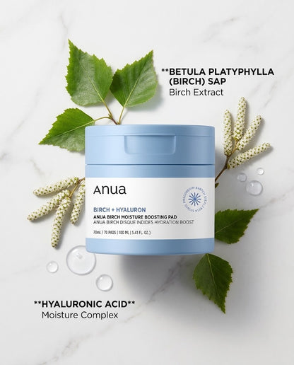 Anua Birch + Hyaluron Moisture Boosting Pad (70ct) – Deep Hydration Toner Pads