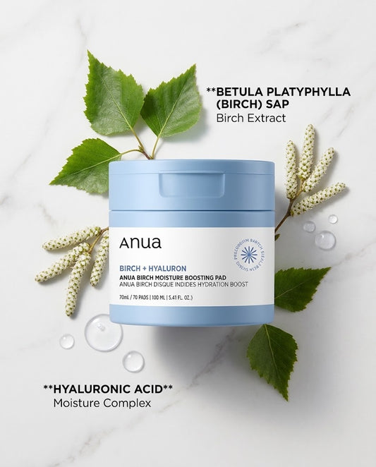 Anua Birch + Hyaluron Moisture Boosting Pad (70ct) – Deep Hydration Toner Pads