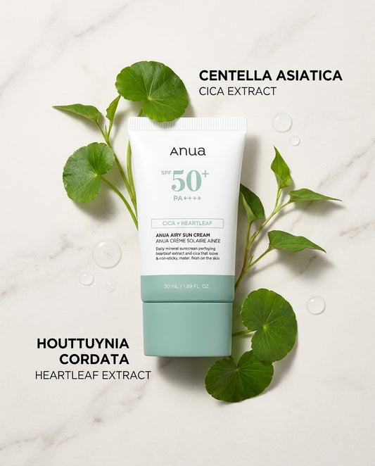 Anua Airy Sun Cream SPF50+ Cica + Heartleaf (50ml) – Mineral Sunscreen
