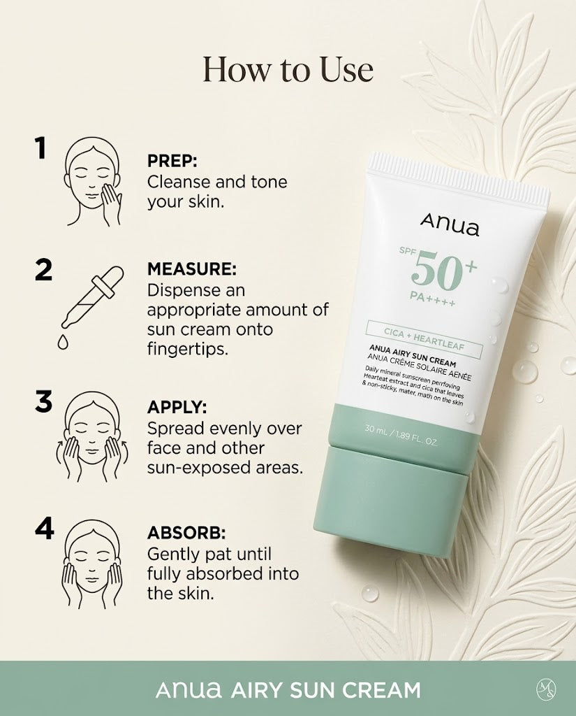 Anua Airy Sun Cream SPF50+ Cica + Heartleaf (50ml) – Mineral Sunscreen