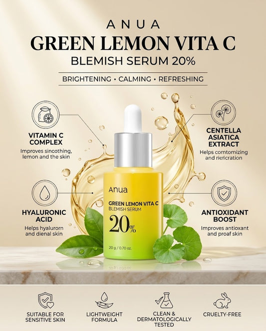 Anua Green Lemon Vita C 20% Blemish Serum (20g) – Brightening Dark Spot Treatment