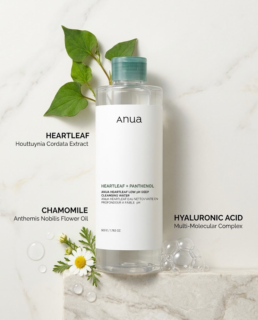 Anua Heartleaf + Panthenol Low pH Deep Cleansing Water (500ml) – Gentle Makeup Remover