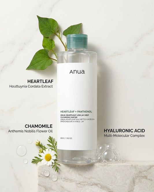 Anua Heartleaf + Panthenol Low pH Deep Cleansing Water (500ml) – Gentle Makeup Remover
