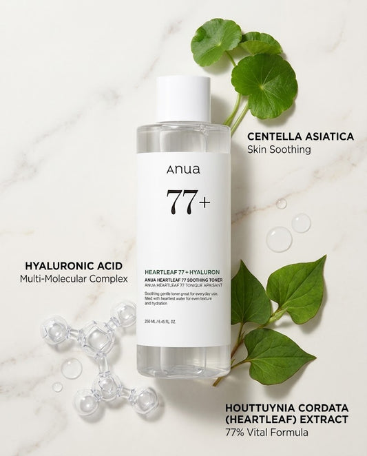 Anua Heartleaf 77 + Hyaluron Soothing Toner (250ml) – Cult-Favorite Redness Relief Toner