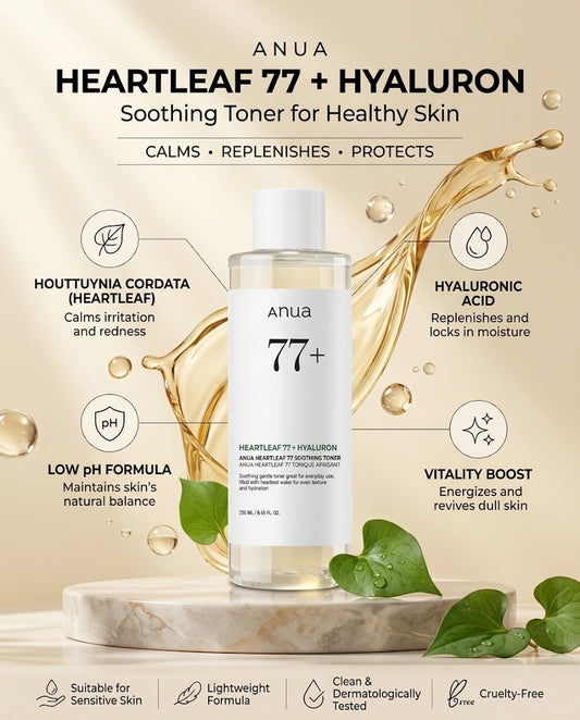Anua Heartleaf 77 + Hyaluron Soothing Toner (250ml) – Cult-Favorite Redness Relief Toner