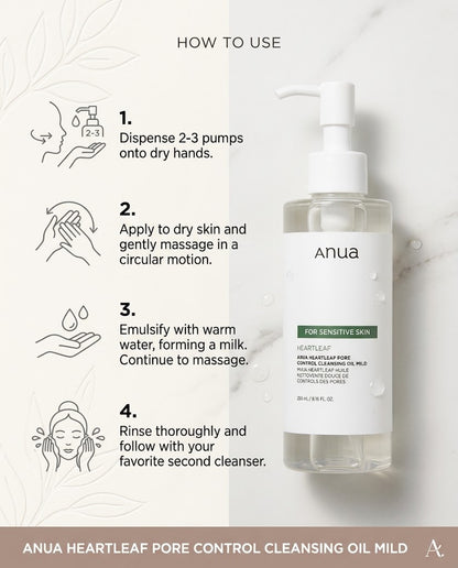 Anua Heartleaf Pore Control Cleansing Oil Mild – Sensitive Skin Cleanser 250mL
